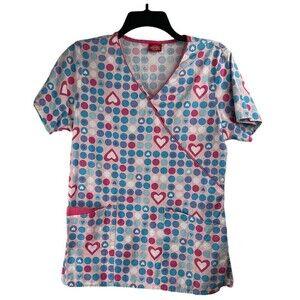 Women's Dickies Scrub Top Gathered Back 3 Pocket Pinks Blues Size XS